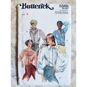 Vtg Butterick 5569 Misses Button Up Blouse Sewing Pattern Tucks Yoke Tie Sz 8